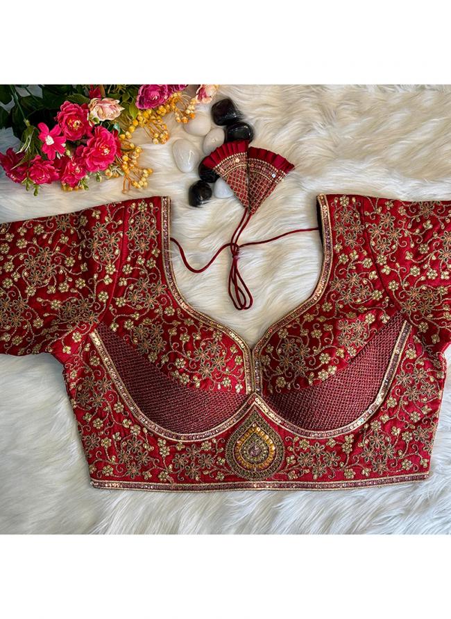 Silk Red Bridal Wear Embroidery Work Readymade Blouse